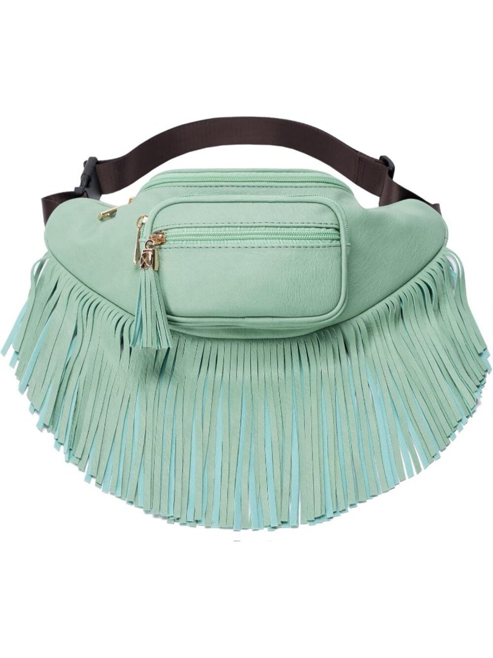 Women's Turquoise Fringe Waist With Multi Zipper Pockets Fanny Pack Travel Bags